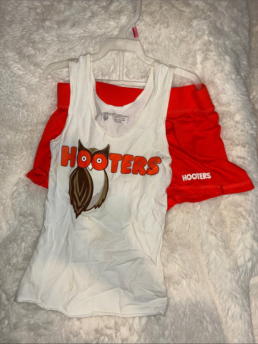 Hooters White Tank with Orange Logo and Brown Owl Graphic